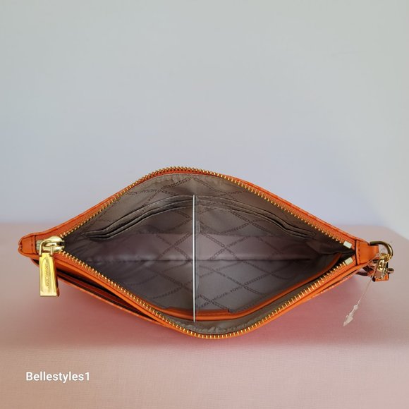 MICHAEL KORS Signature Logo Jet Set Large Top Zip Pouch/Wristlet- Apricot⭐ - Picture 13 of 16